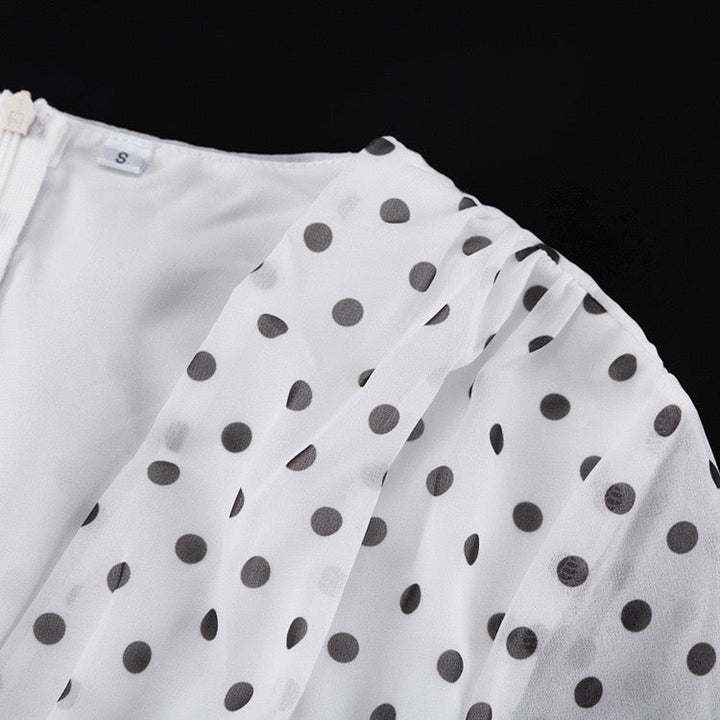 Polka-dot chiffon maxi dress with open-back design – Valentina