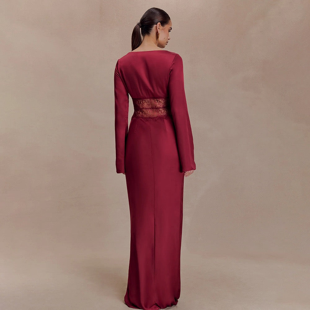 Satin maxi dress with lace design - Rita