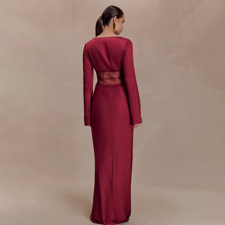 Satin maxi dress with lace design - Rita