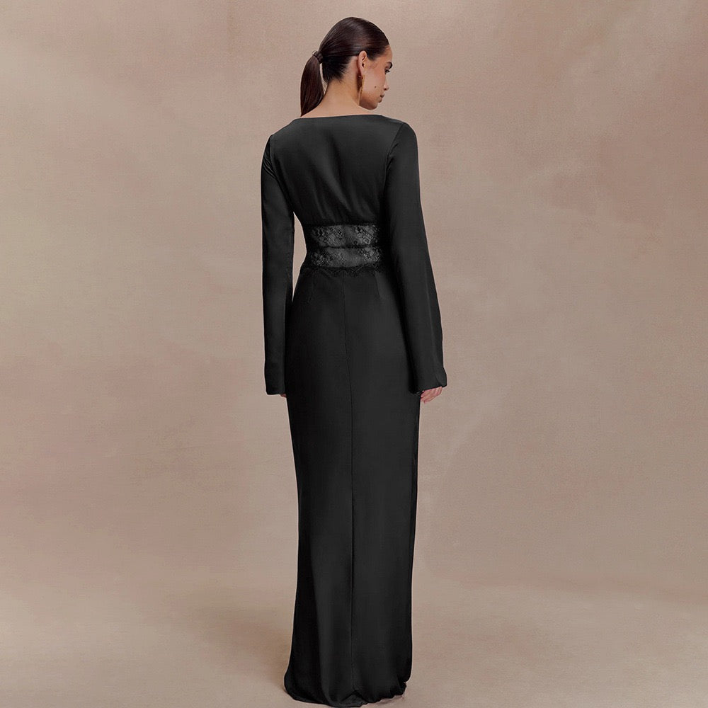 Satin maxi dress with lace design - Rita