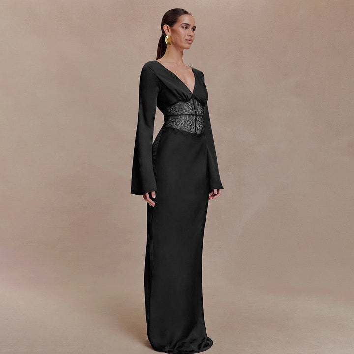 Satin maxi dress with lace design - Rita