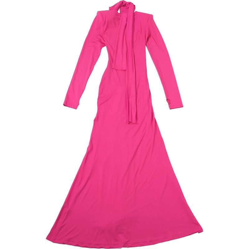 Maxi dress with ruched design and tie decoration - LILIAN