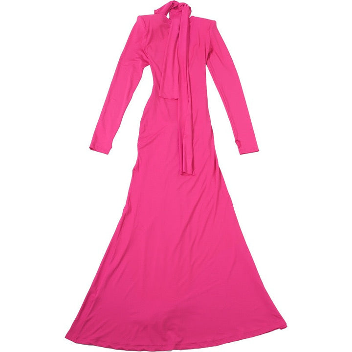 Maxi dress with ruched design and tie decoration - LILIAN