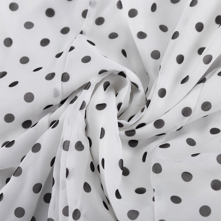 Polka-dot chiffon maxi dress with open-back design – Valentina