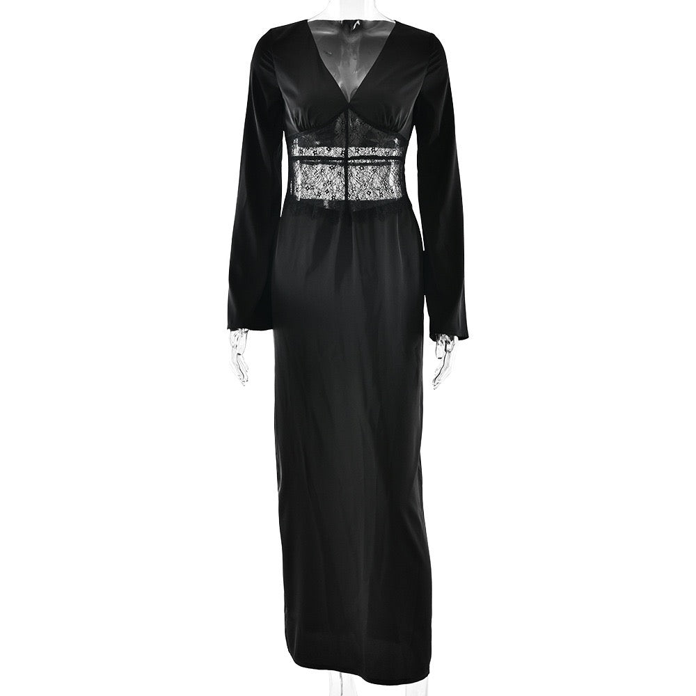 Satin maxi dress with lace design - Rita