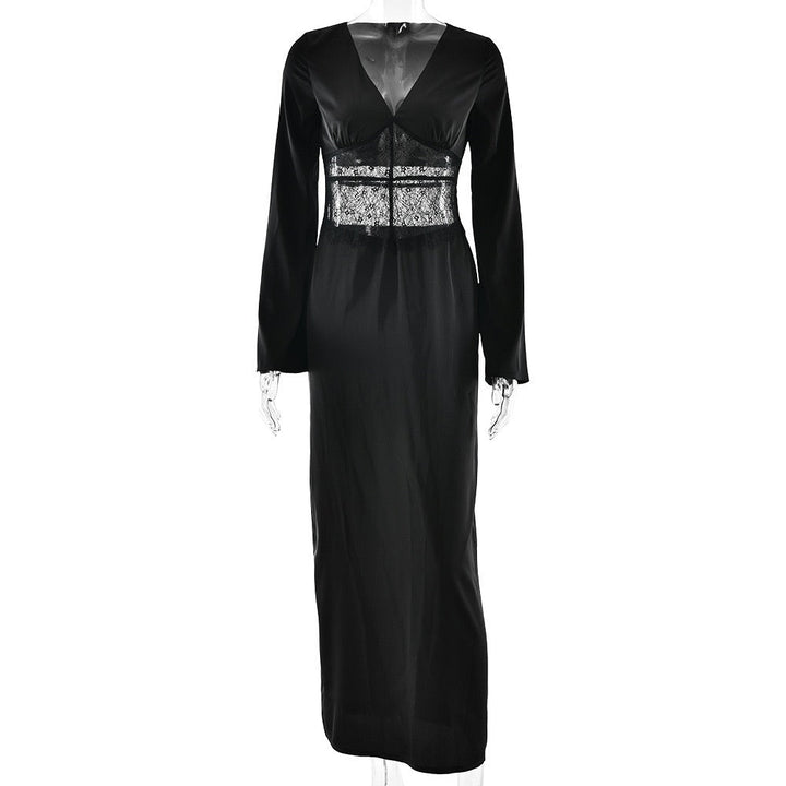 Satin maxi dress with lace design - Rita