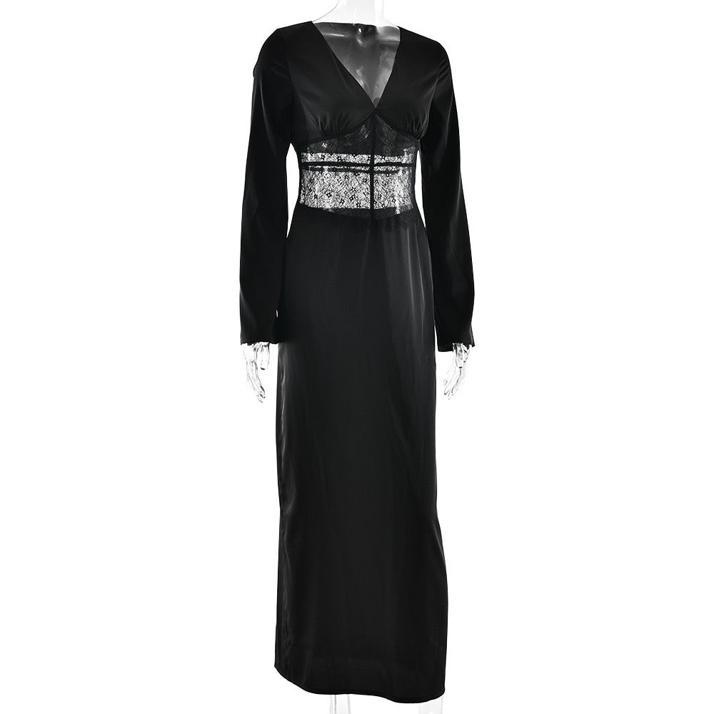 Satin maxi dress with lace design - Rita