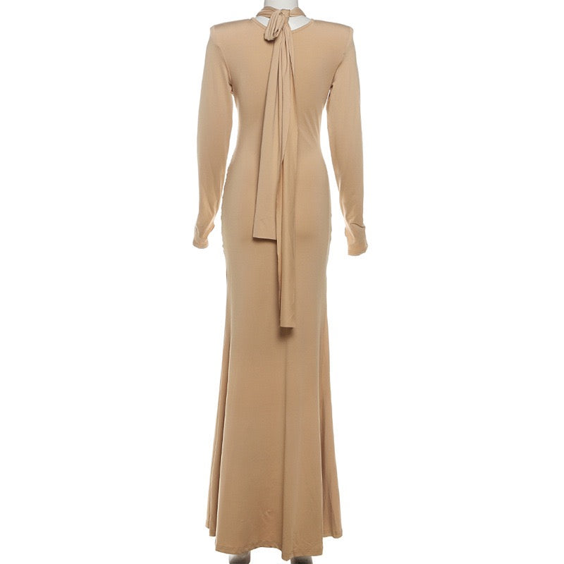 Maxi dress with ruched design and tie decoration - LILIAN