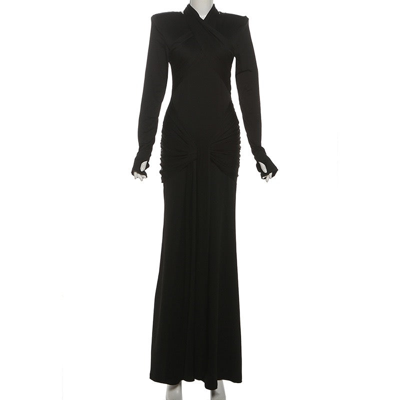 Maxi dress with ruched design and tie decoration - LILIAN