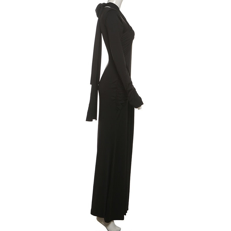 Maxi dress with ruched design and tie decoration - LILIAN