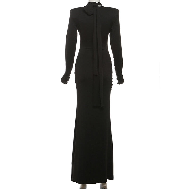 Maxi dress with ruched design and tie decoration - LILIAN