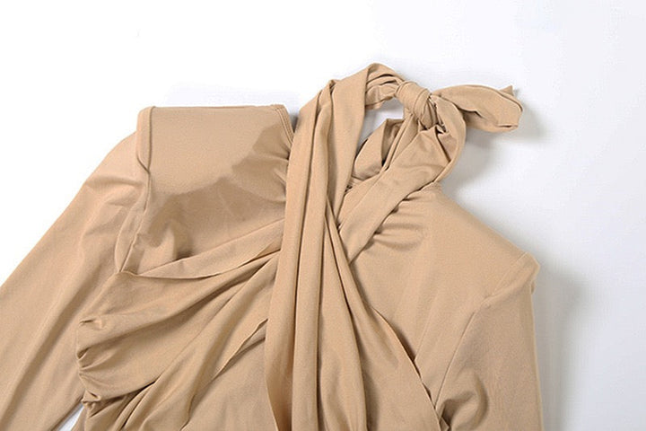 Maxi dress with ruched design and tie decoration - LILIAN