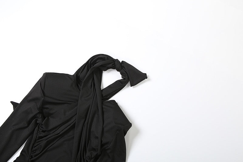 Maxi dress with ruched design and tie decoration - LILIAN