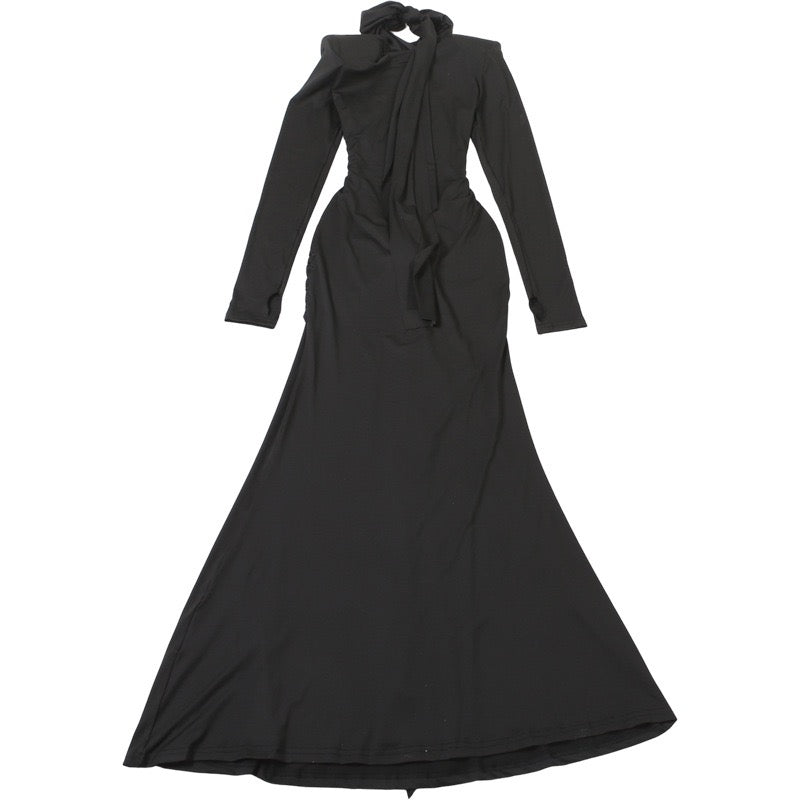 Maxi dress with ruched design and tie decoration - LILIAN