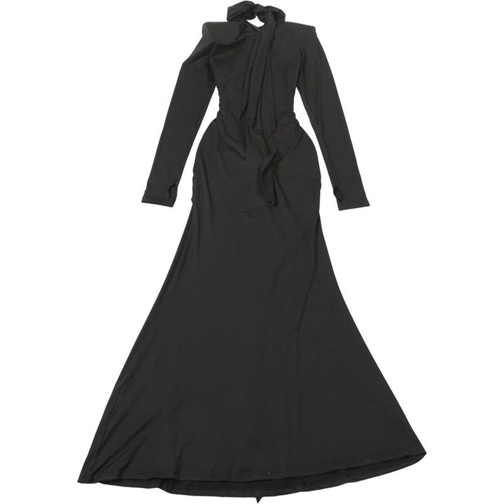 Maxi dress with ruched design and tie decoration - LILIAN