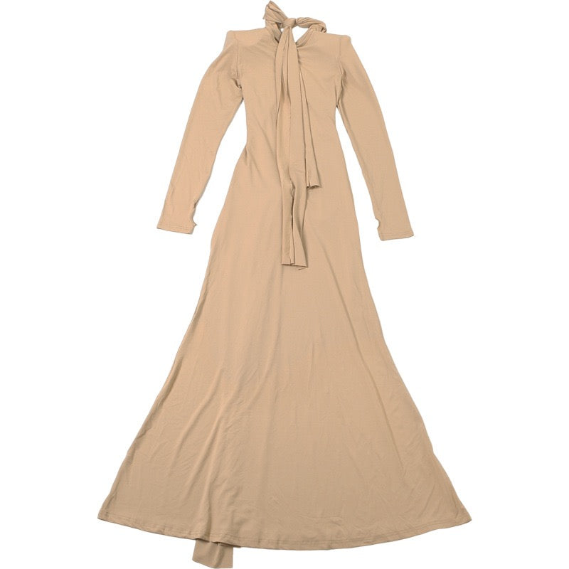 Maxi dress with ruched design and tie decoration - LILIAN