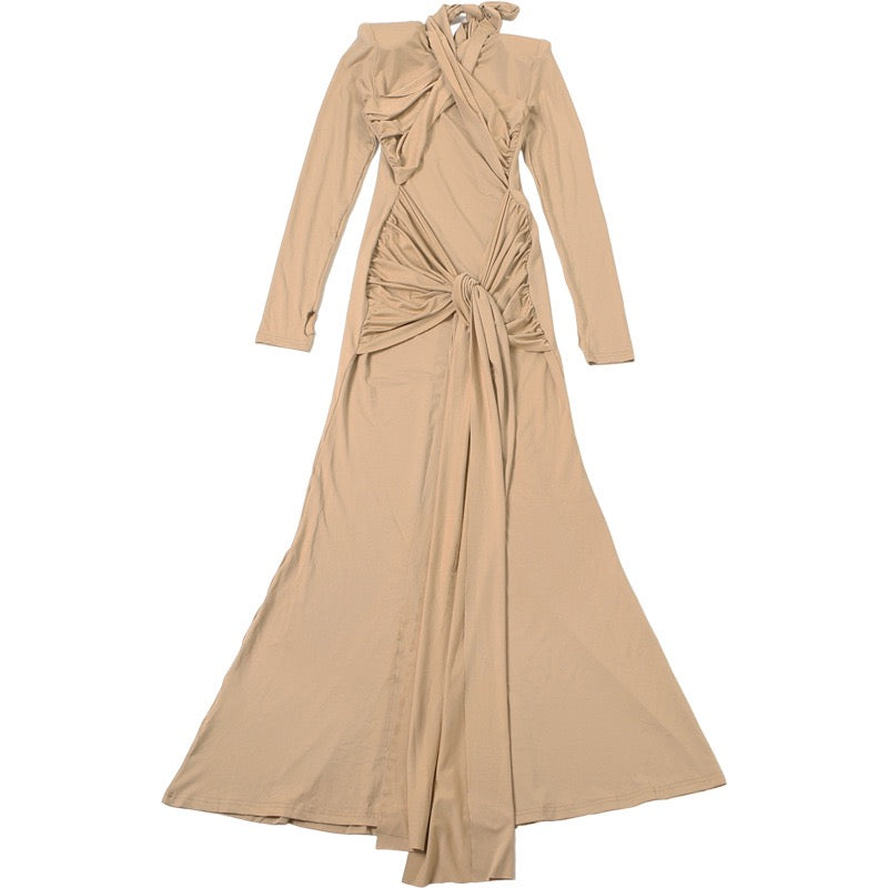 Maxi dress with ruched design and tie decoration - LILIAN