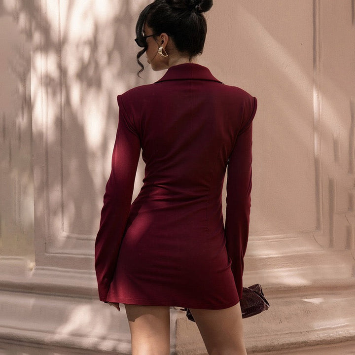 Tailored mini dress with pleats and buttons, V-neckline - Donatella