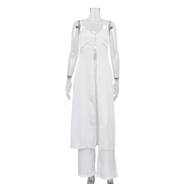 Two-piece satin suit with open long-sleeve top and long pants – Jenna