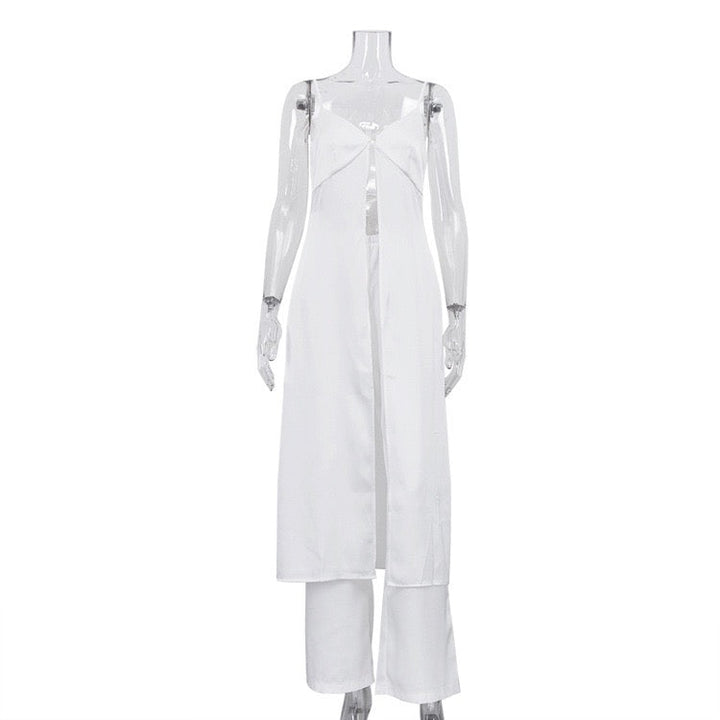 Two-piece satin suit with open long-sleeve top and long pants – Jenna
