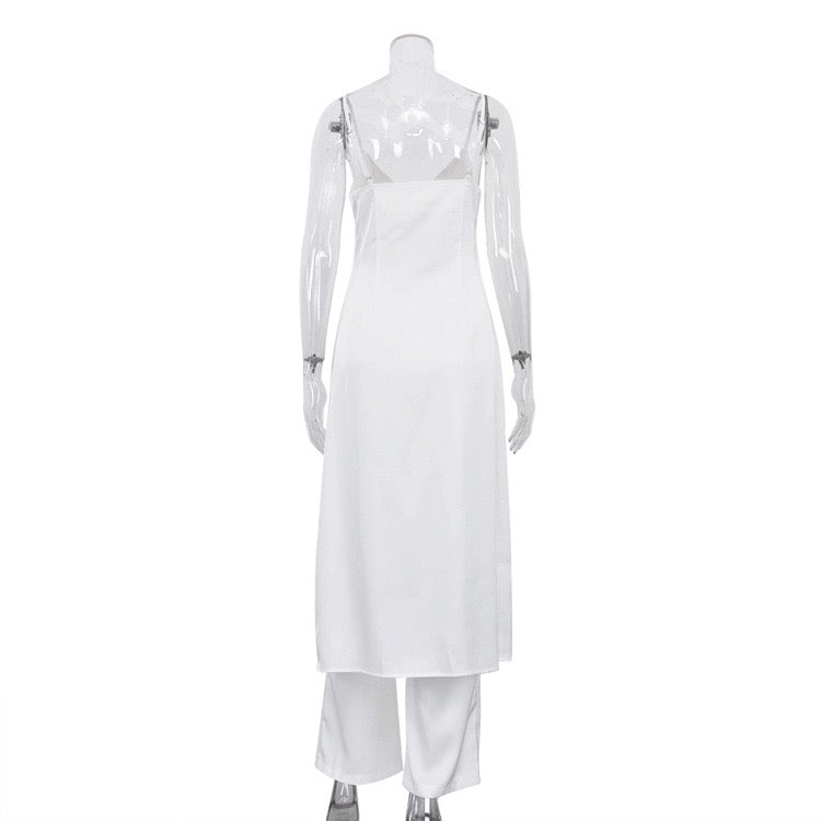 Two-piece satin suit with open long-sleeve top and long pants – Jenna