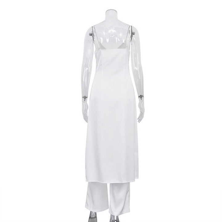 Two-piece satin suit with open long-sleeve top and long pants – Jenna