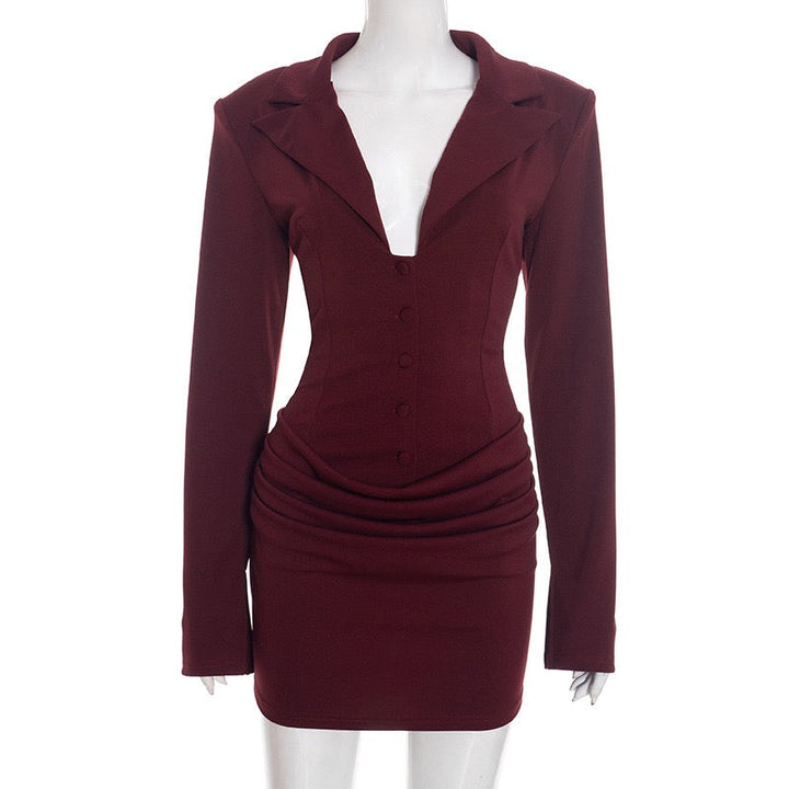 Tailored mini dress with pleats and buttons, V-neckline - Donatella