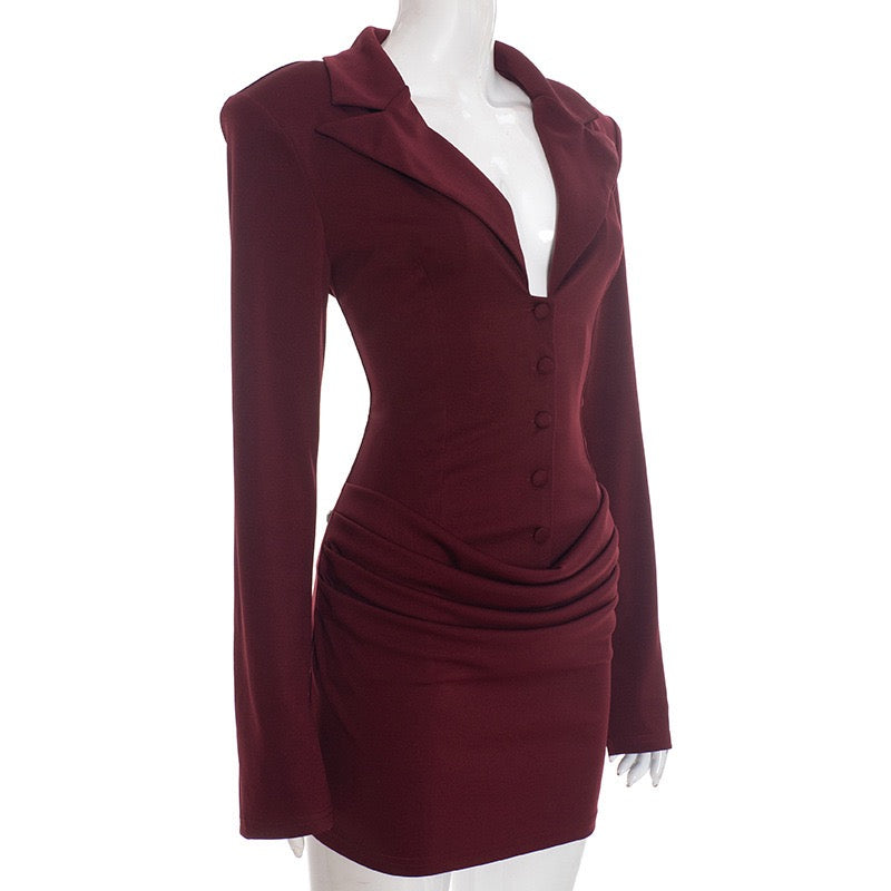 Tailored mini dress with pleats and buttons, V-neckline - Donatella