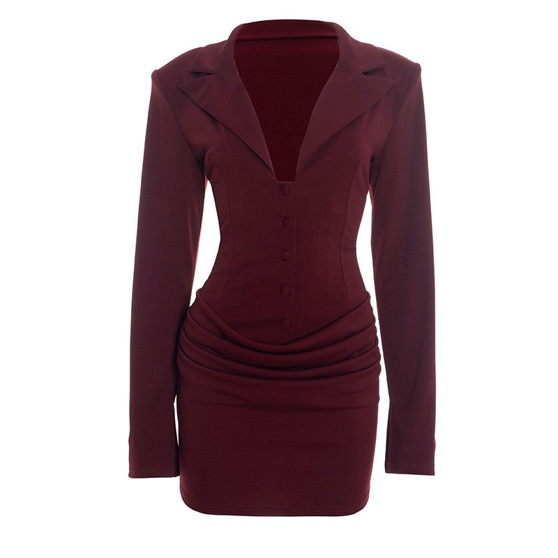 Tailored mini dress with pleats and buttons, V-neckline - Donatella