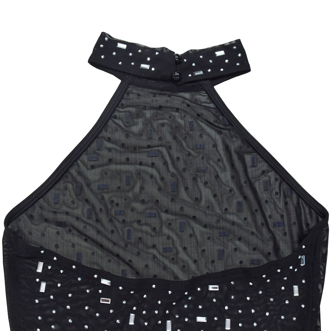 Maxi dress with collar, open back, and diamond decoration - DEISY