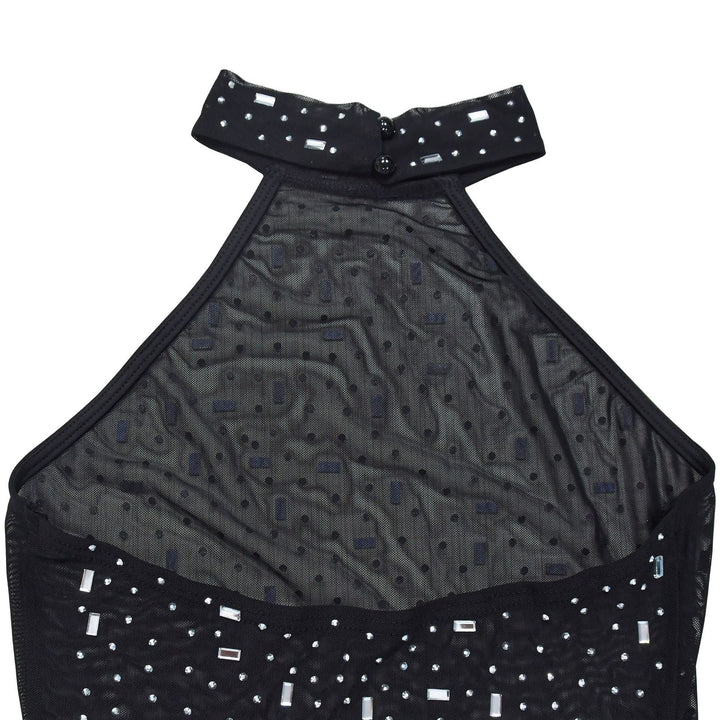Maxi dress with collar, open back, and diamond decoration - DEISY