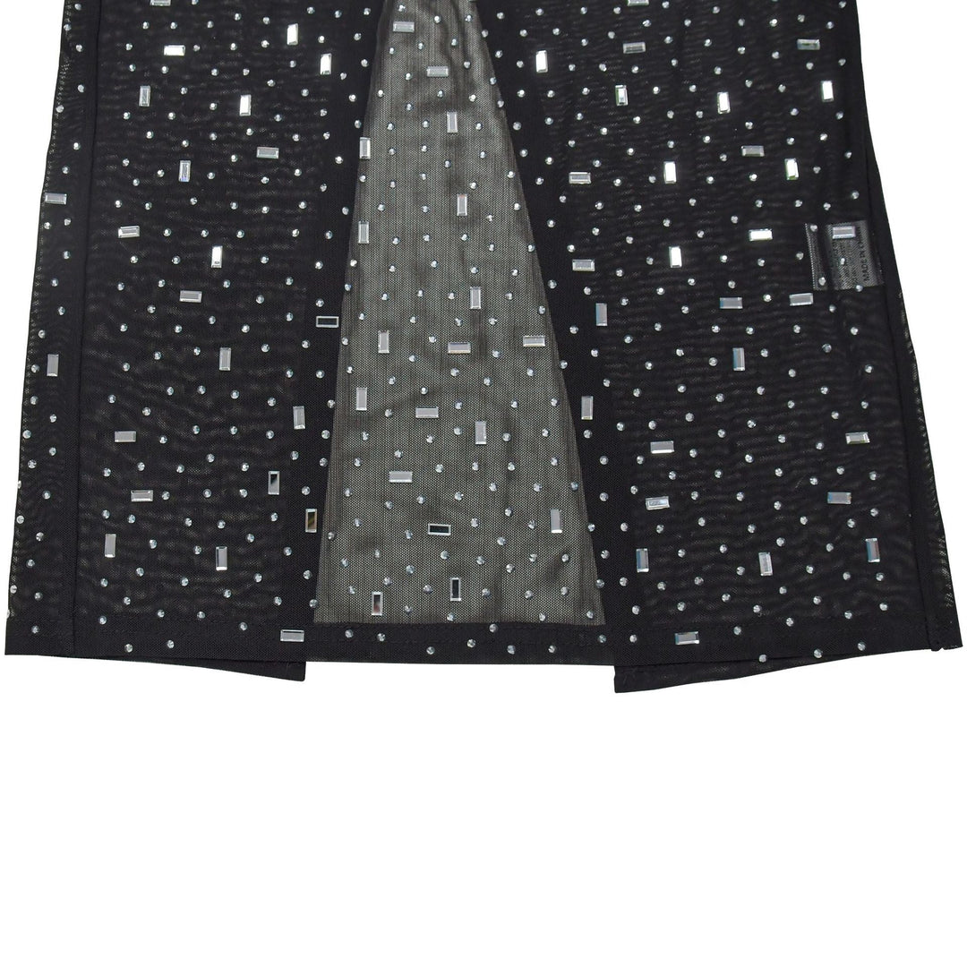 Maxi dress with collar, open back, and diamond decoration - DEISY