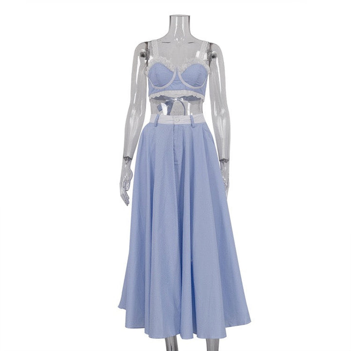 Two-piece striped set with tie top and maxi skirt – Laia