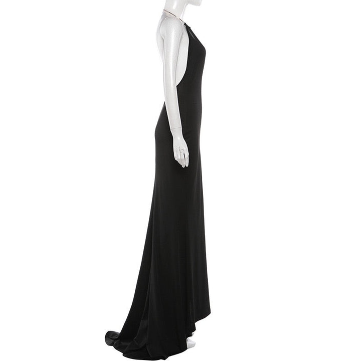 Maxi dress with open back and collar chain design - GABBY
