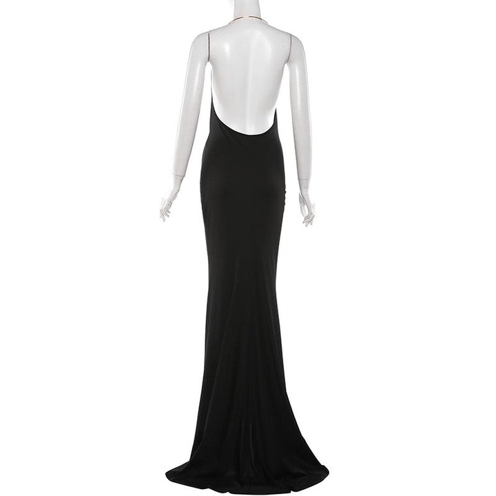 Maxi dress with open back and collar chain design - GABBY