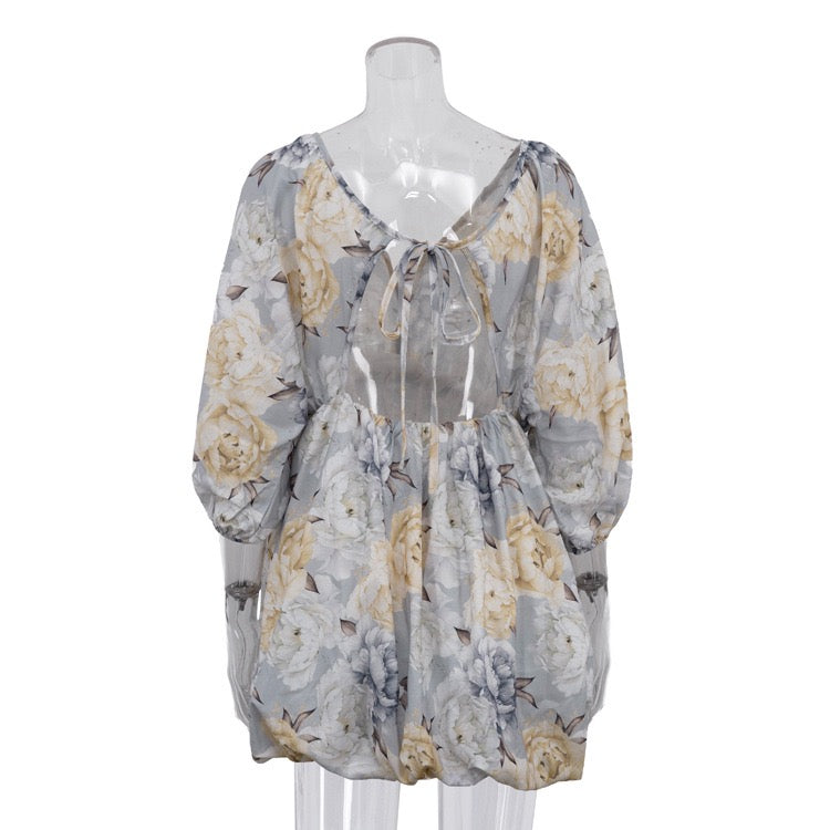 Floral balloon mini dress – Narcissus