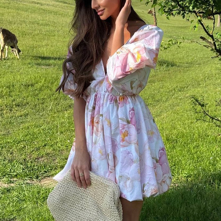 Floral balloon mini dress – Narcissus