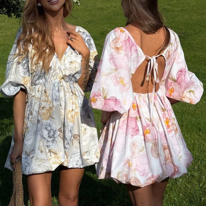 Floral balloon mini dress – Narcissus