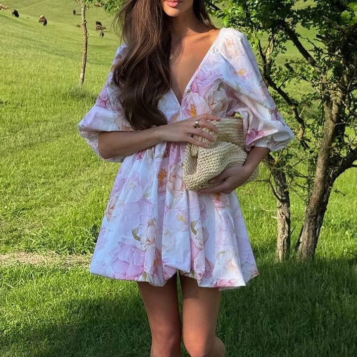Floral balloon mini dress – Narcissus