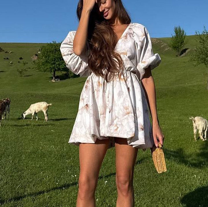 Floral balloon mini dress – Narcissus