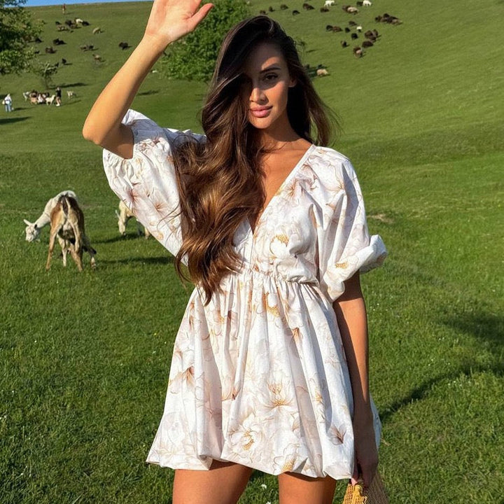 Floral balloon mini dress – Narcissus