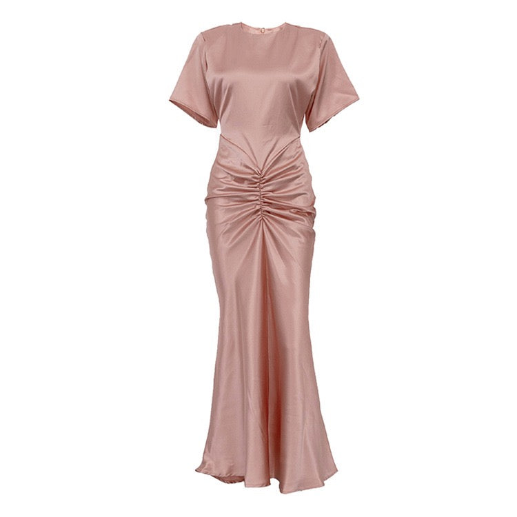Satin maxi dress with ruched design – Dania