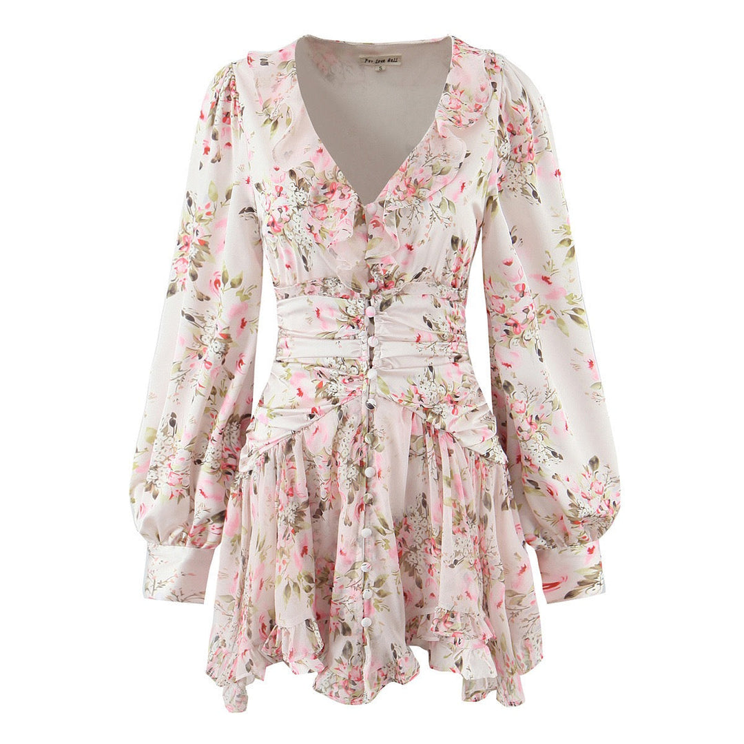 Floral chiffon mini dress with tiered ruffles – Delilah