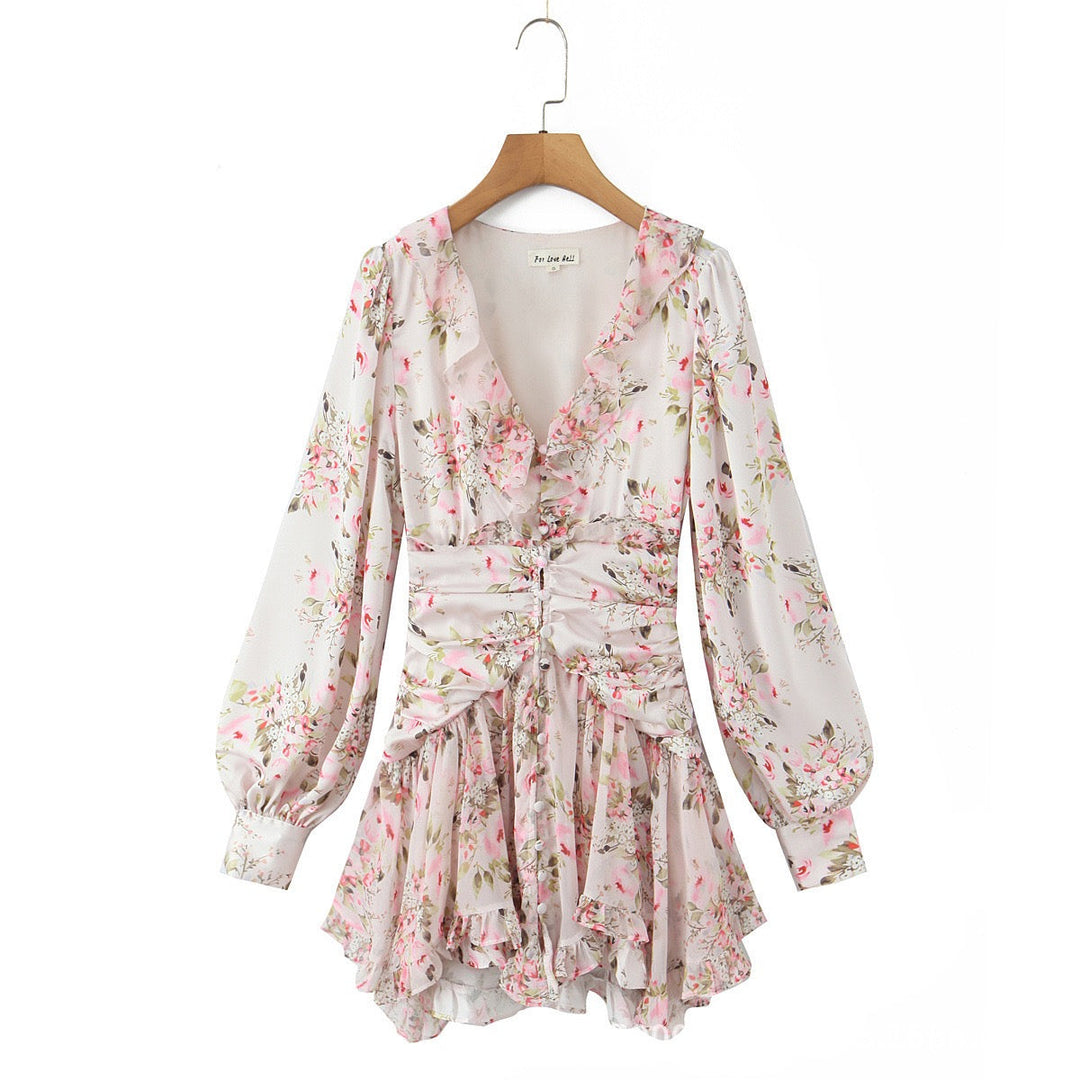 Floral chiffon mini dress with tiered ruffles – Delilah