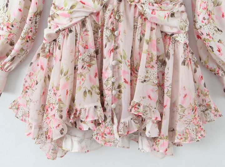 Floral chiffon mini dress with tiered ruffles – Delilah