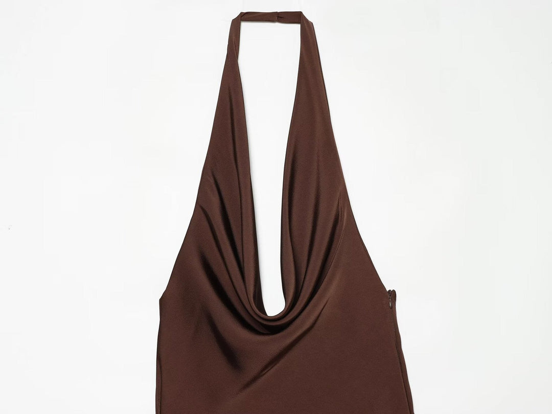 Satin dress with open back and tie design – Lily