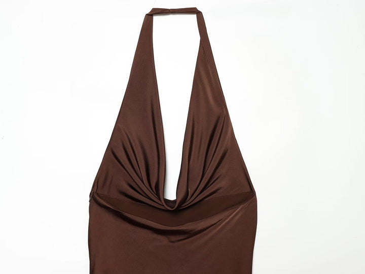 Satin dress with open back and tie design – Lily
