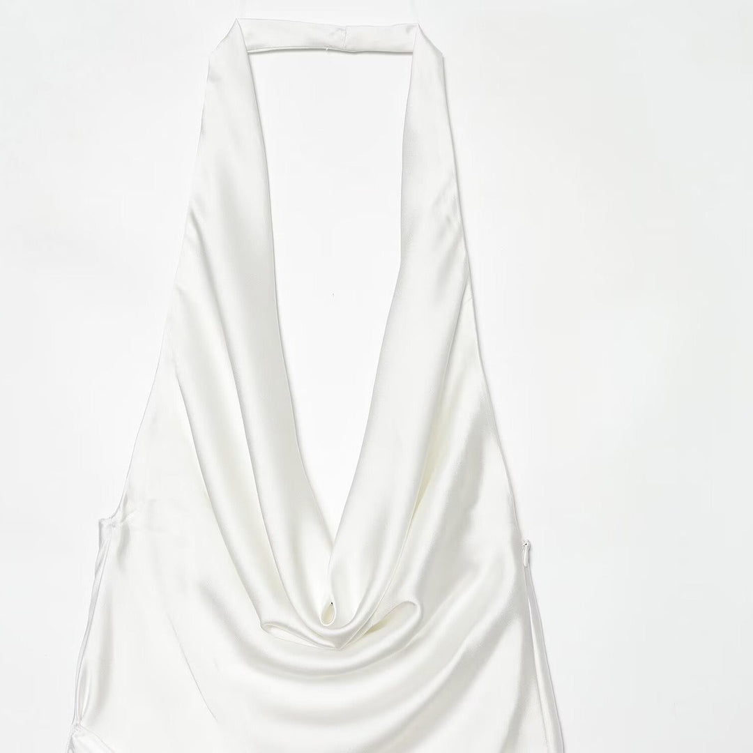 Satin dress with open back and tie design – Lily
