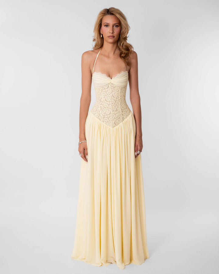 Lace maxi dress with back tie for a fitted waist – Nina
