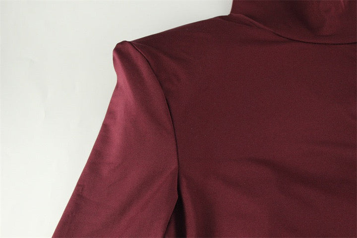Midi dress with turtleneck, slit, and buckle design - RAVID